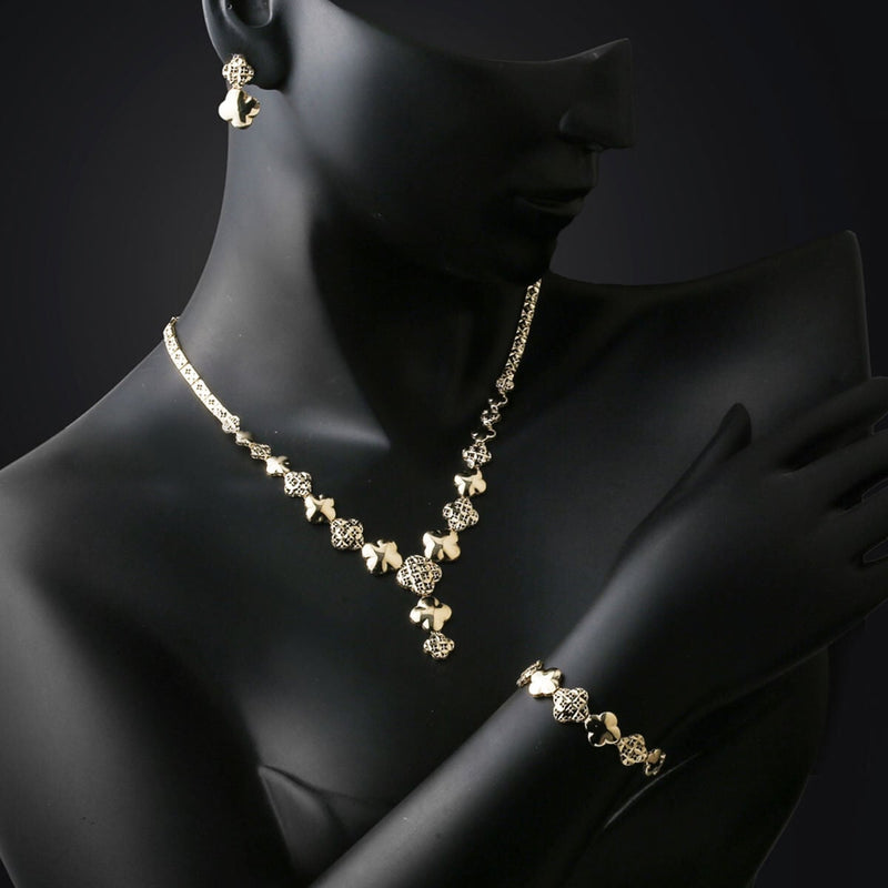 14K Yellow Gold Italian Clover Bridal Jewelry Set