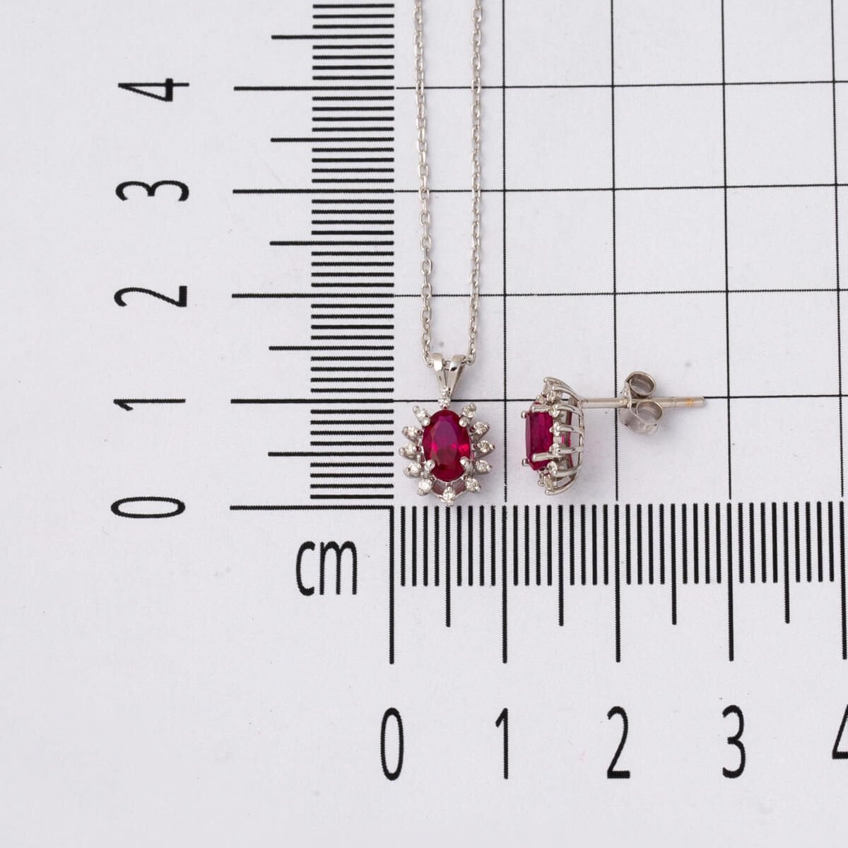 14K White Gold 1.50 Ct Ruby Diamond Earrings Necklace Set