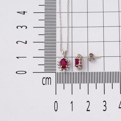 14K White Gold 1.50 Ct Ruby Diamond Earrings Necklace Set