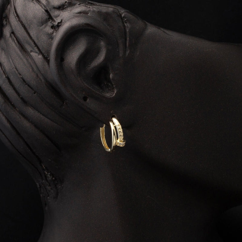 14K Yellow Gold Studded Cubic Zirconia Hoop Earrings