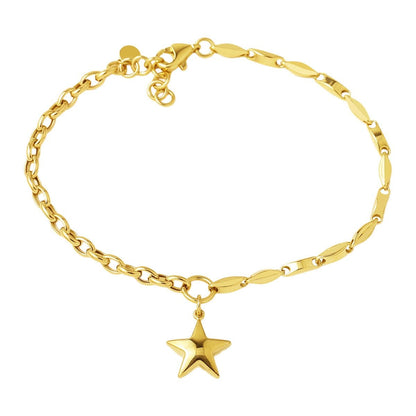 14K Yellow Gold Star Dangle Chain Bracelet