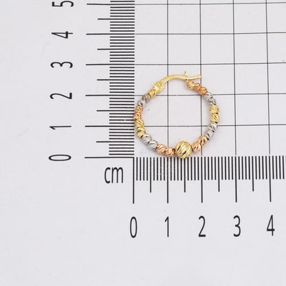 14K Yellow Gold Tri-Color Gold Bead Hoop Earrings (3.89 g)