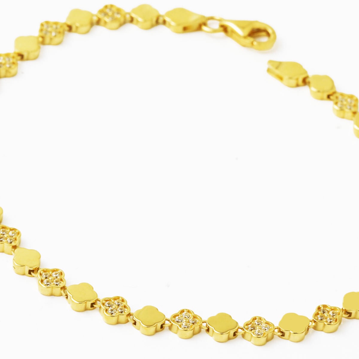 14K Yellow Gold Minimalist Clover Cubic Zirconia Bracelet