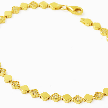 14K Yellow Gold Minimalist Clover Cubic Zirconia Bracelet