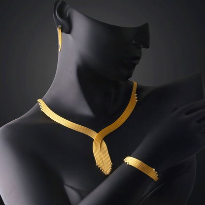 14K Yellow Gold Woven Link Chain Double Jewelry Set