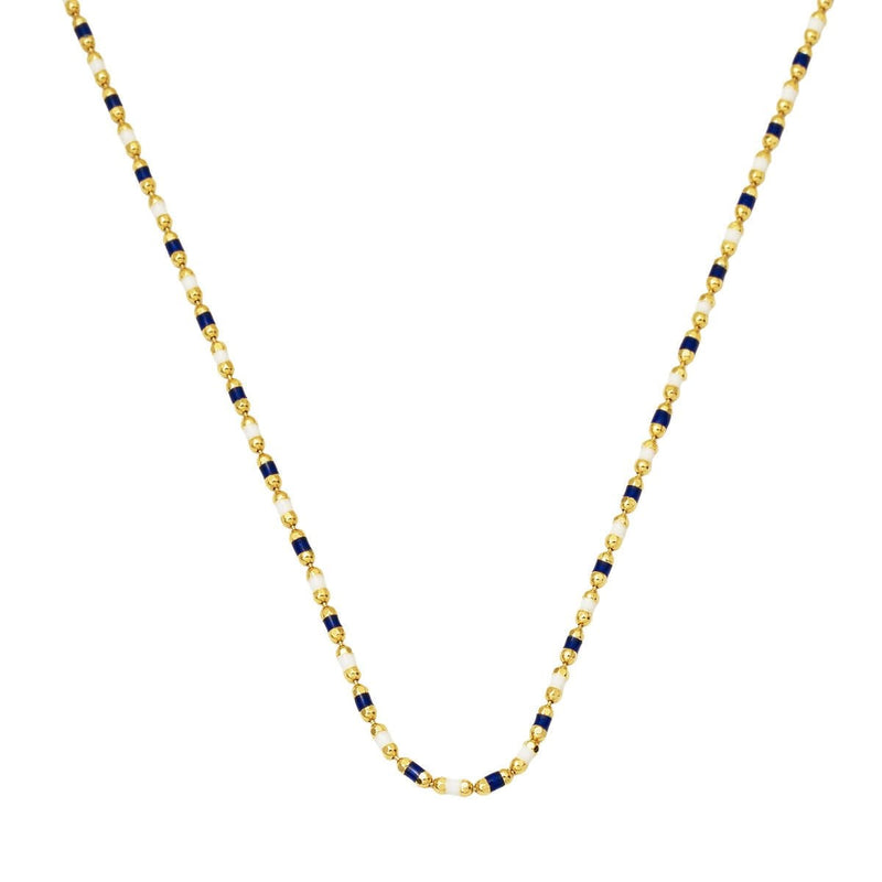 14K Yellow Gold Navy Blue Enamel Necklace