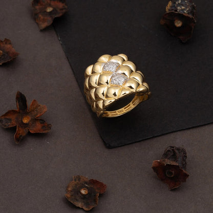14K Yellow Gold Sparkling Design Cubic Zirconia Ring