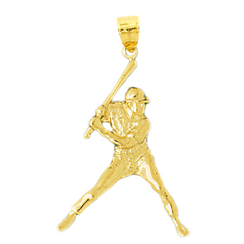 3D 14K Gold Baseball Batter At Bat Pendant