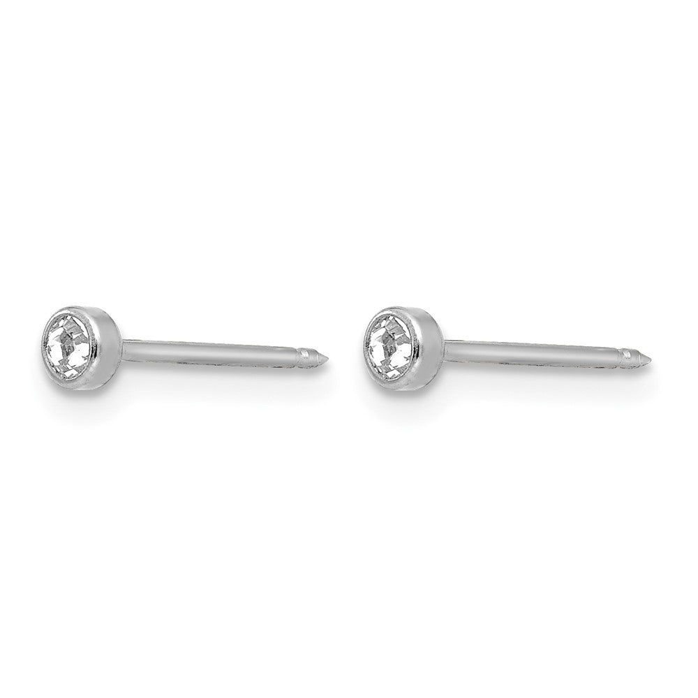 14K White Gold White 3mm Crystal Bezel Earrings