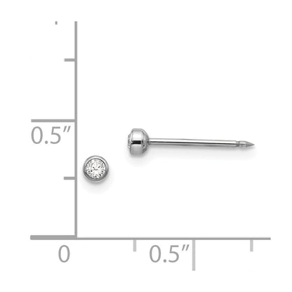 14K White Gold White 3mm Crystal Bezel Earrings