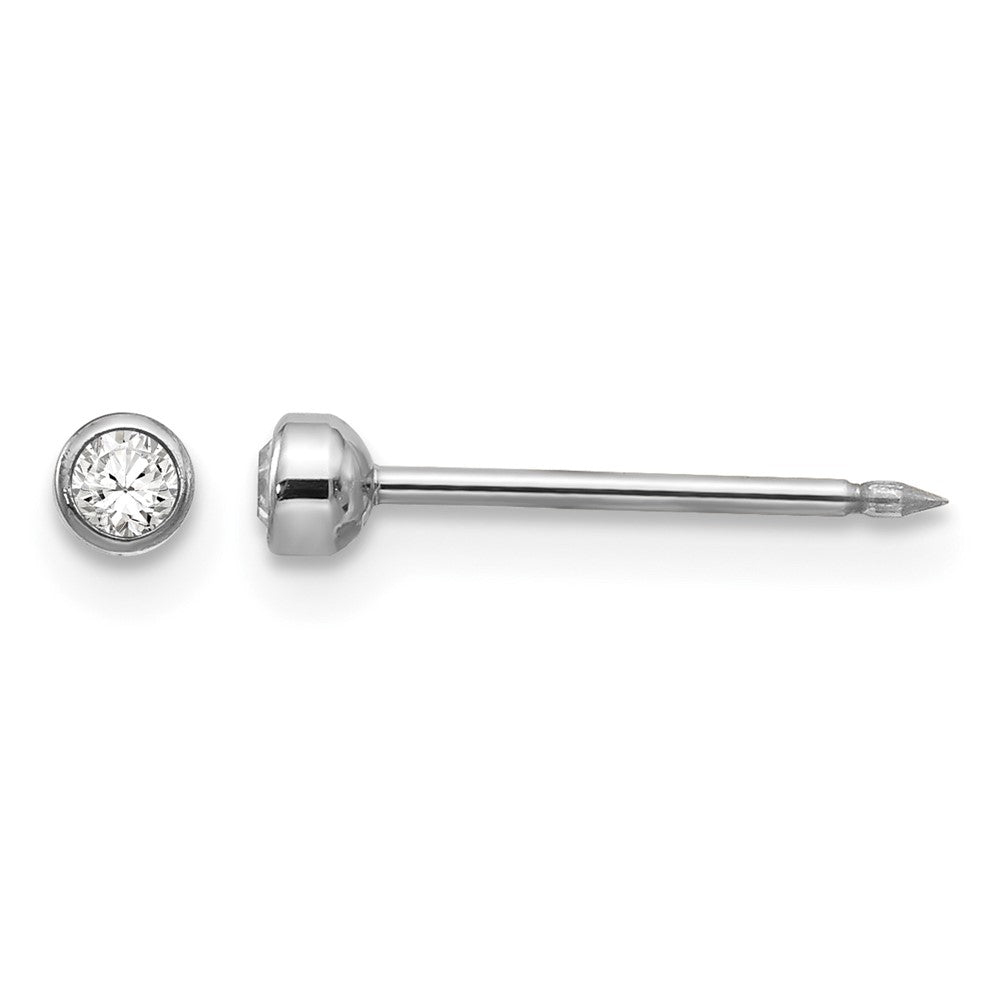14K White Gold White 3mm Crystal Bezel Earrings