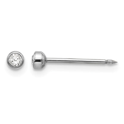 14K White Gold White 3mm Crystal Bezel Earrings