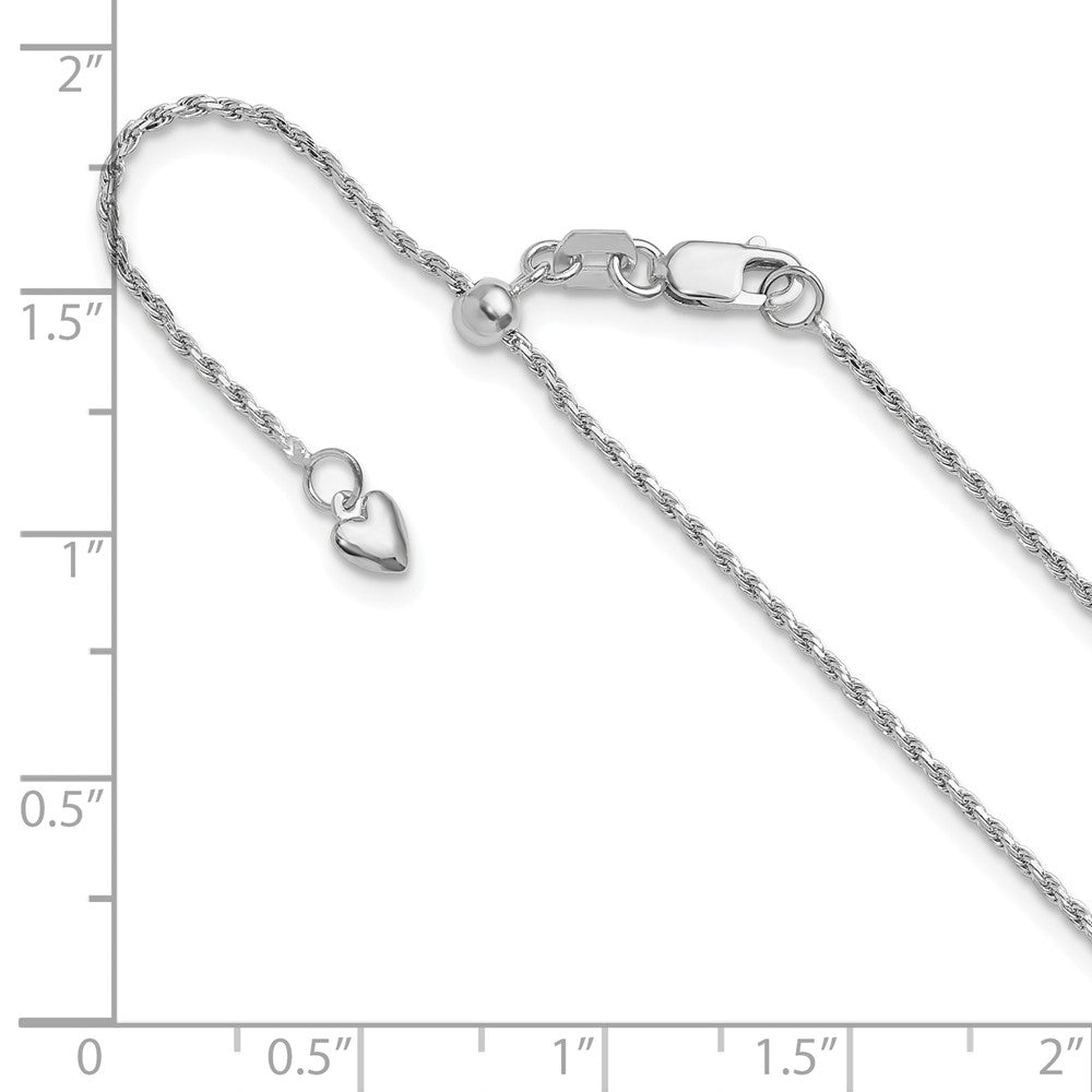 22 Inch 14K White Gold Adjustable 1.2mm D/C Rope Chain Necklace