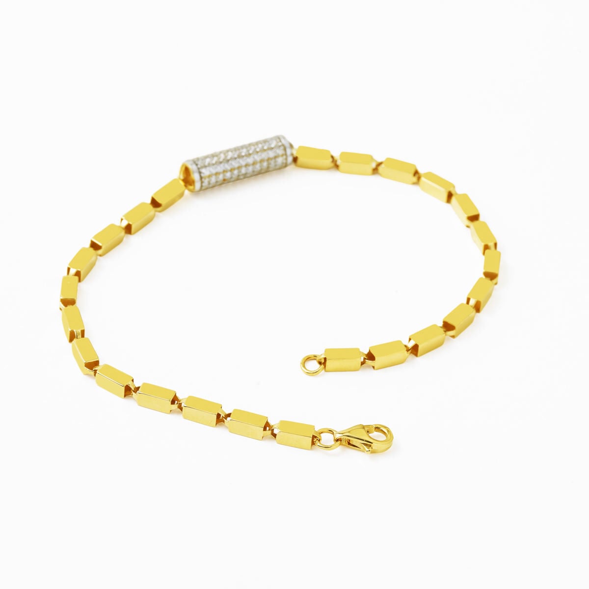 14K Yellow Gold Sparkling Cylinder Cubic Zirconia Bracelet