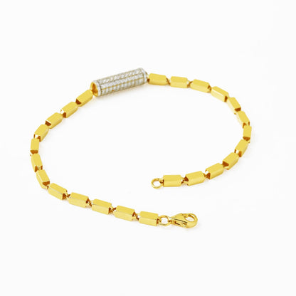 14K Yellow Gold Sparkling Cylinder Cubic Zirconia Bracelet