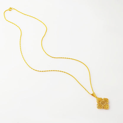 14K Yellow Gold Engraved Clover Pendant