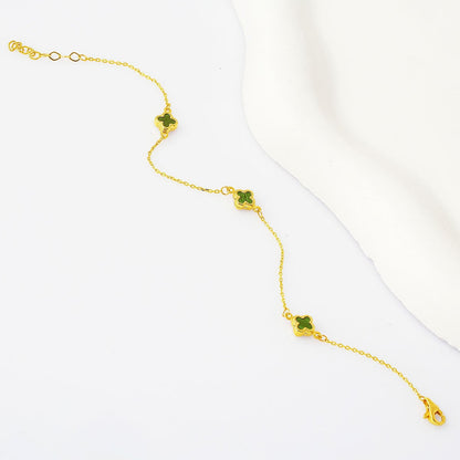 14K Yellow Gold Clover Green Glass Bracelet (1.48 g)