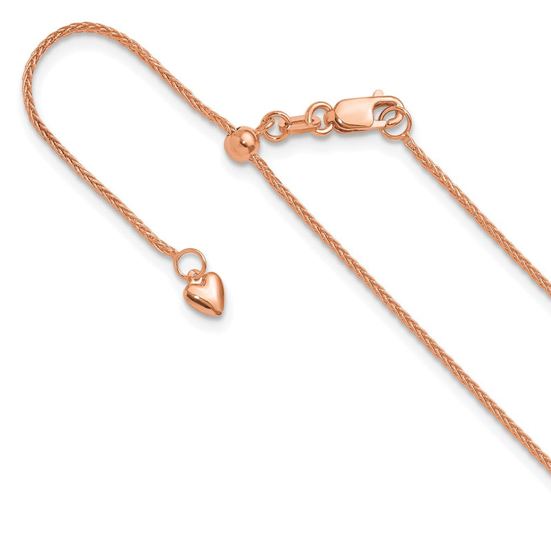 3 Inch 14K Rose Gold Adjustable 1mm Wheat Chain Necklace
