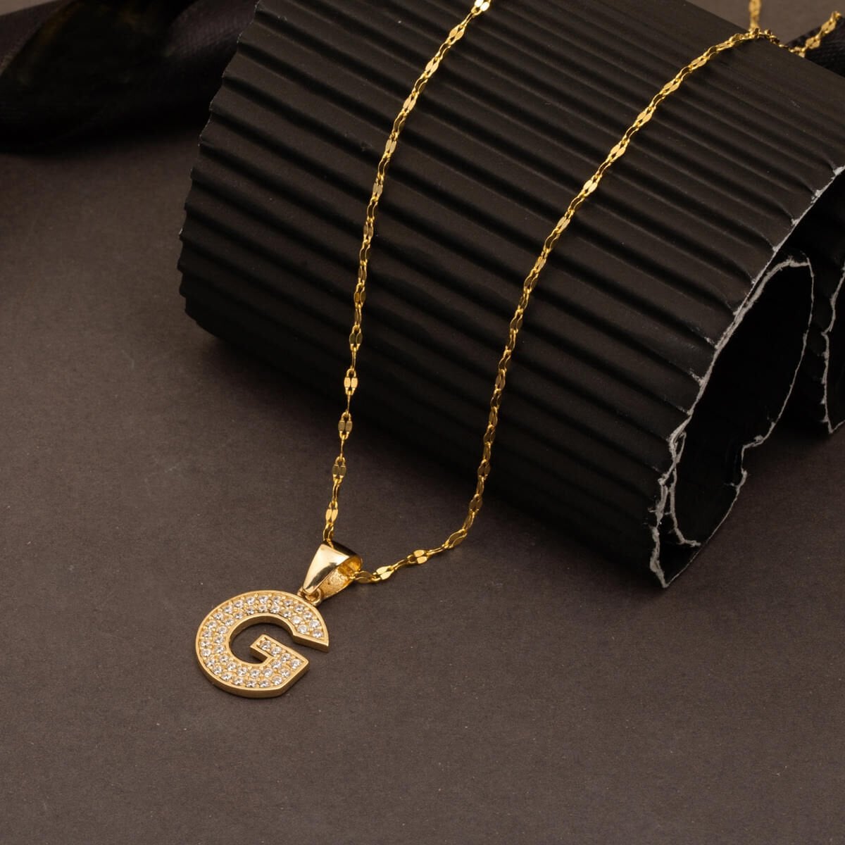 14K Yellow Gold G Initial Cubic Zirconia Necklace