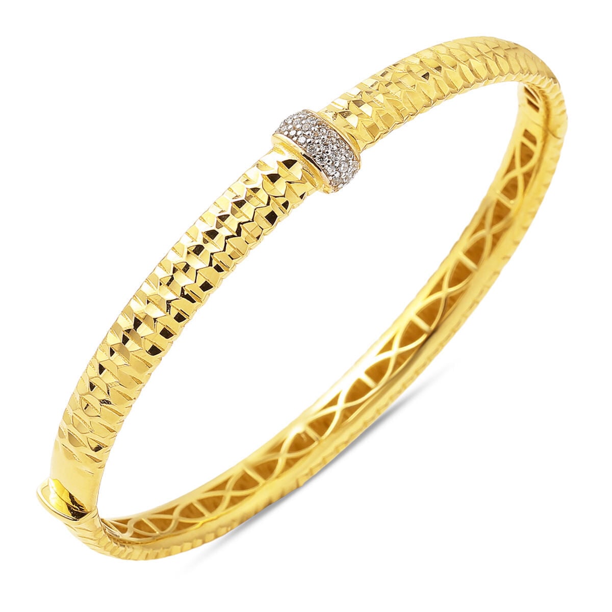 14K Yellow Gold Luvia Engraved Hinged Cuff Bangle
