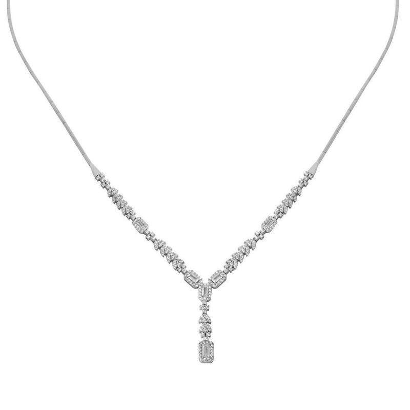 14K White Gold Baguette Tennis Cubic Zirconia Collar Necklace