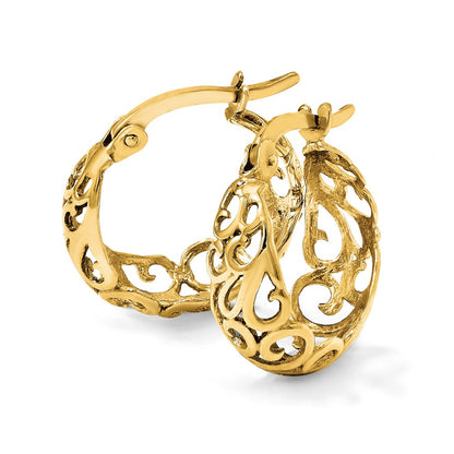 14K Yellow Gold Polished Hinged Hoop Earrings