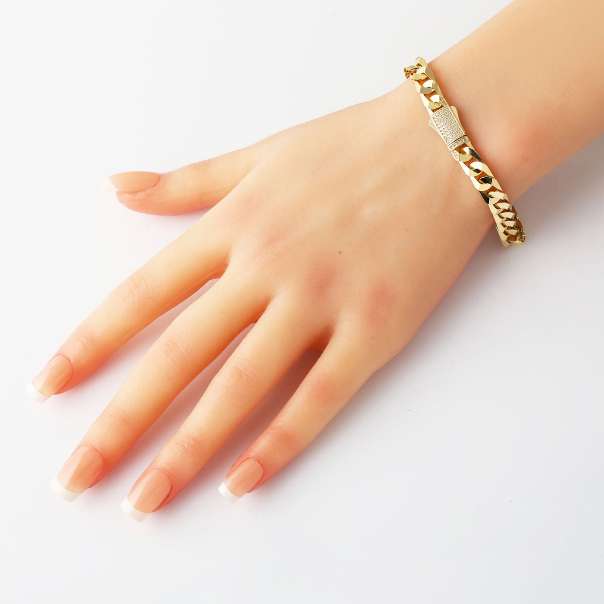14K Yellow Gold Italian Curb Buckle Cubic Zirconia Bracelet