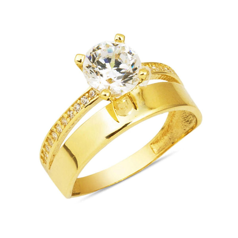 14K Yellow Gold Wedding Band Solitaire Cubic Zirconia Ring