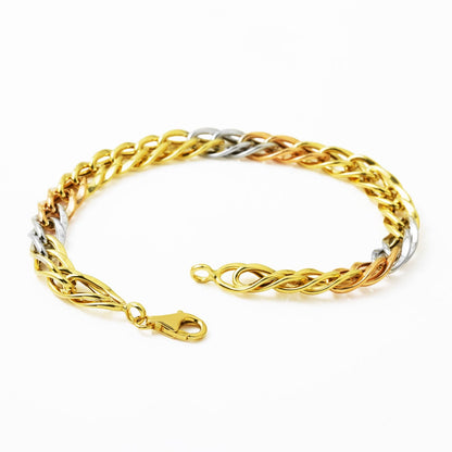 14K Yellow Gold Tri-Color Hollow Bracelet
