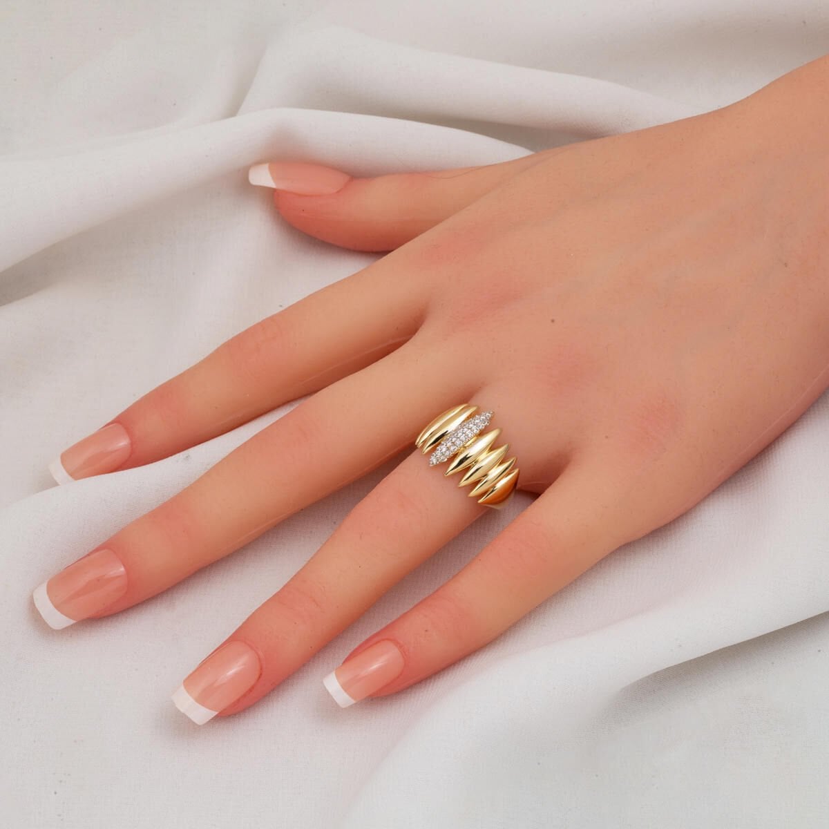 14K Yellow Gold Ellipse Cubic Zirconia Ring