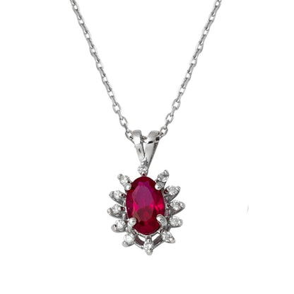 14K White Gold 0.50 Ct Ruby Diamond Necklace