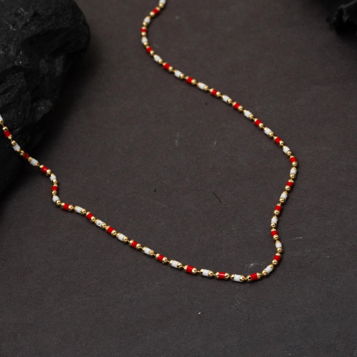 14K Yellow Gold Rose Enamel Chain Necklace