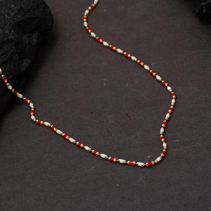 14K Yellow Gold Rose Enamel Chain Necklace