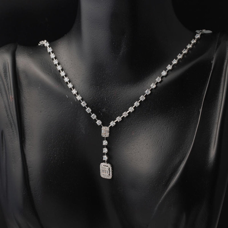 14K White Gold Baguette Tennis Cubic Zirconia Collar Necklace (8.03 g)
