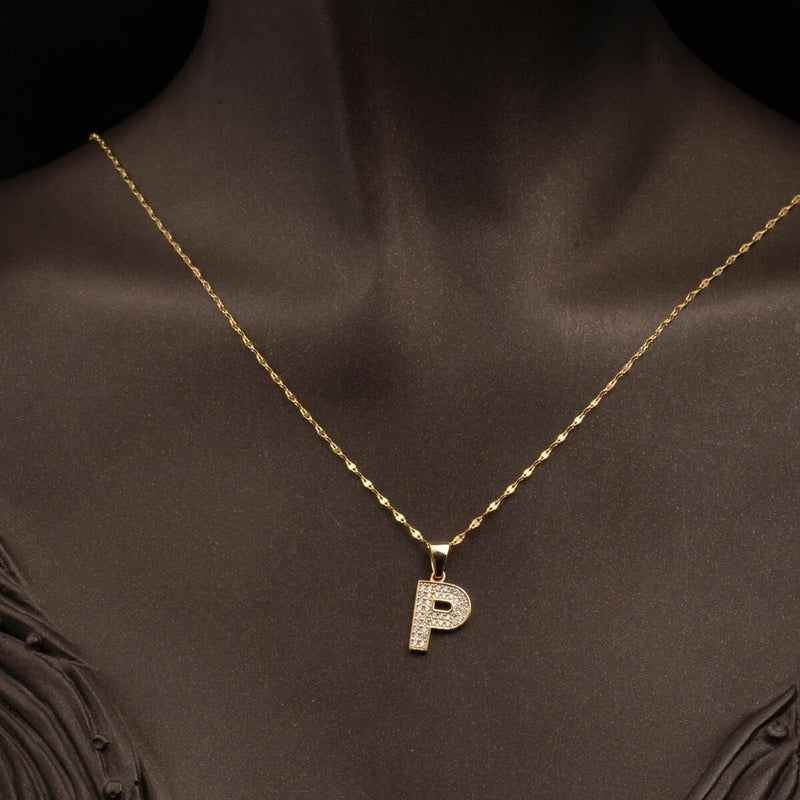 14K Yellow Gold Initial P Cubic Zirconia Necklace
