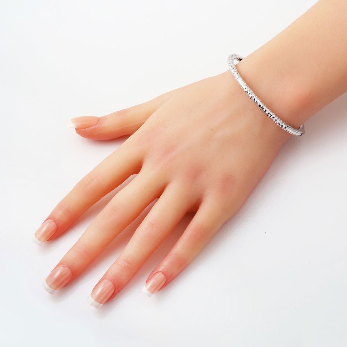 14K White Gold Hand Engraved Hinged Cuff Bracelet