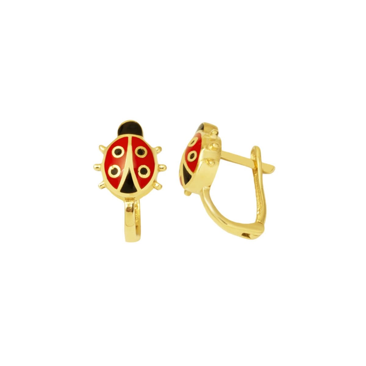 14K Yellow Gold Ladybug Enamel Children's Earrings