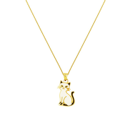 14K Yellow Gold Cat Enamel Necklace