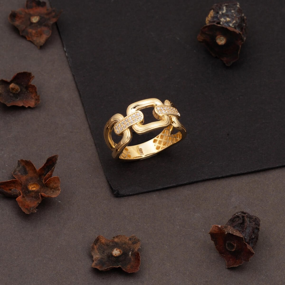 14K Yellow Gold Chavira Chain Cubic Zirconia Ring