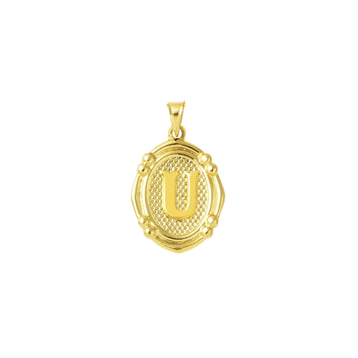 14K Yellow Gold Italian U Initial Pendant