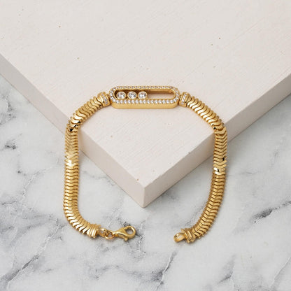 14K Yellow Gold Jessica Herringbone Cubic Zirconia Bracelet