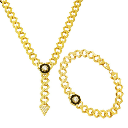 14K Yellow Gold Curb Cagla Cubic Zirconia Jewelry Set