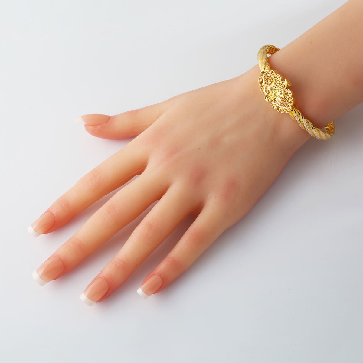 14K Yellow Gold Ornate Indian Style Hinged Cuff Bangle