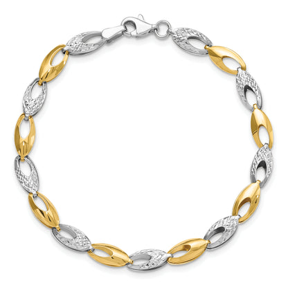14K Two Tone Polished And Diamond Cut Fancy Link Bracelet