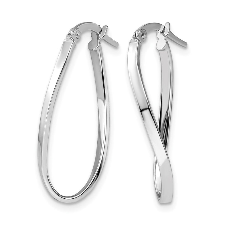 14K White Gold Polished Oval Hoop Earrings