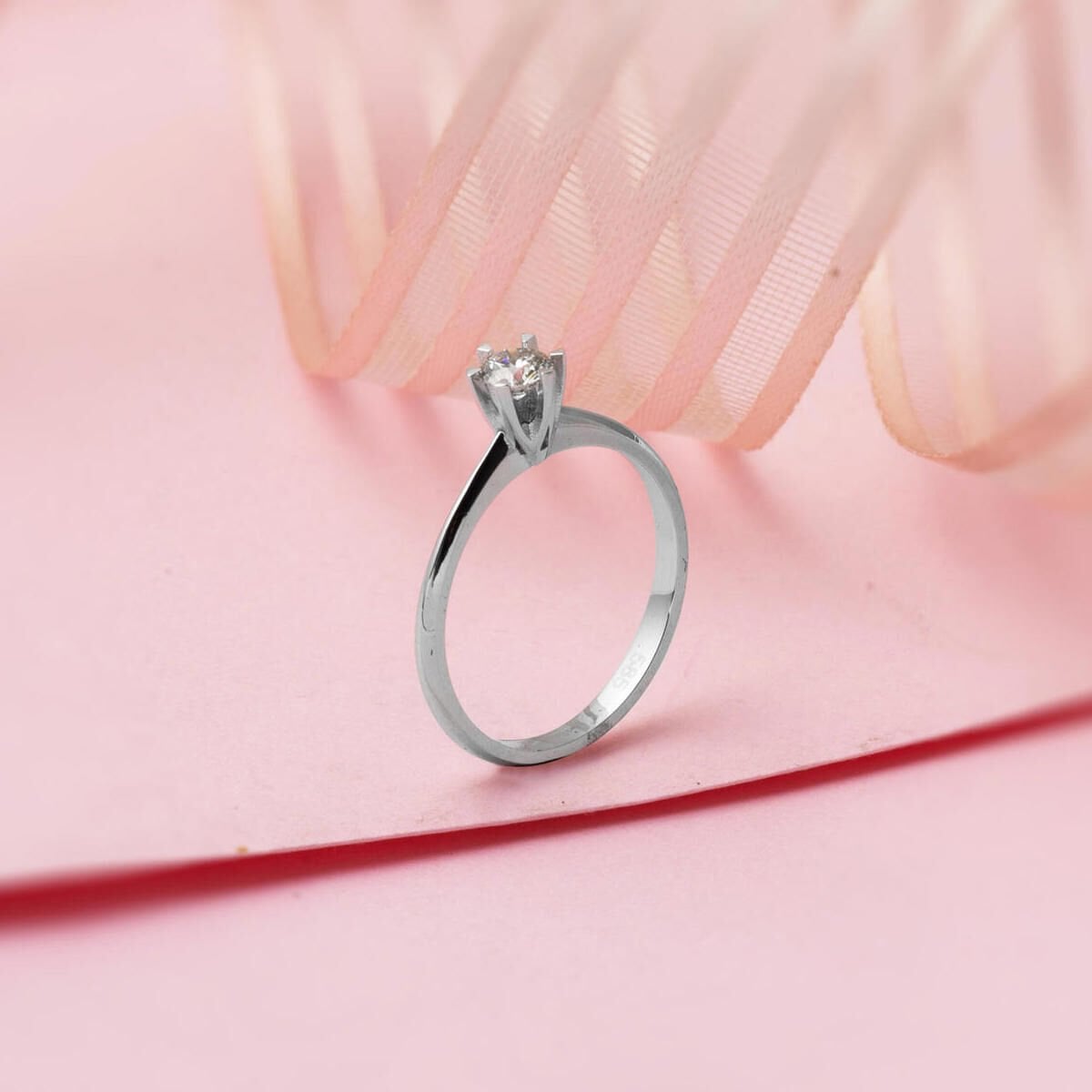 14K White Gold 0.18 Ct Six Prong Solitaire Diamond Ring
