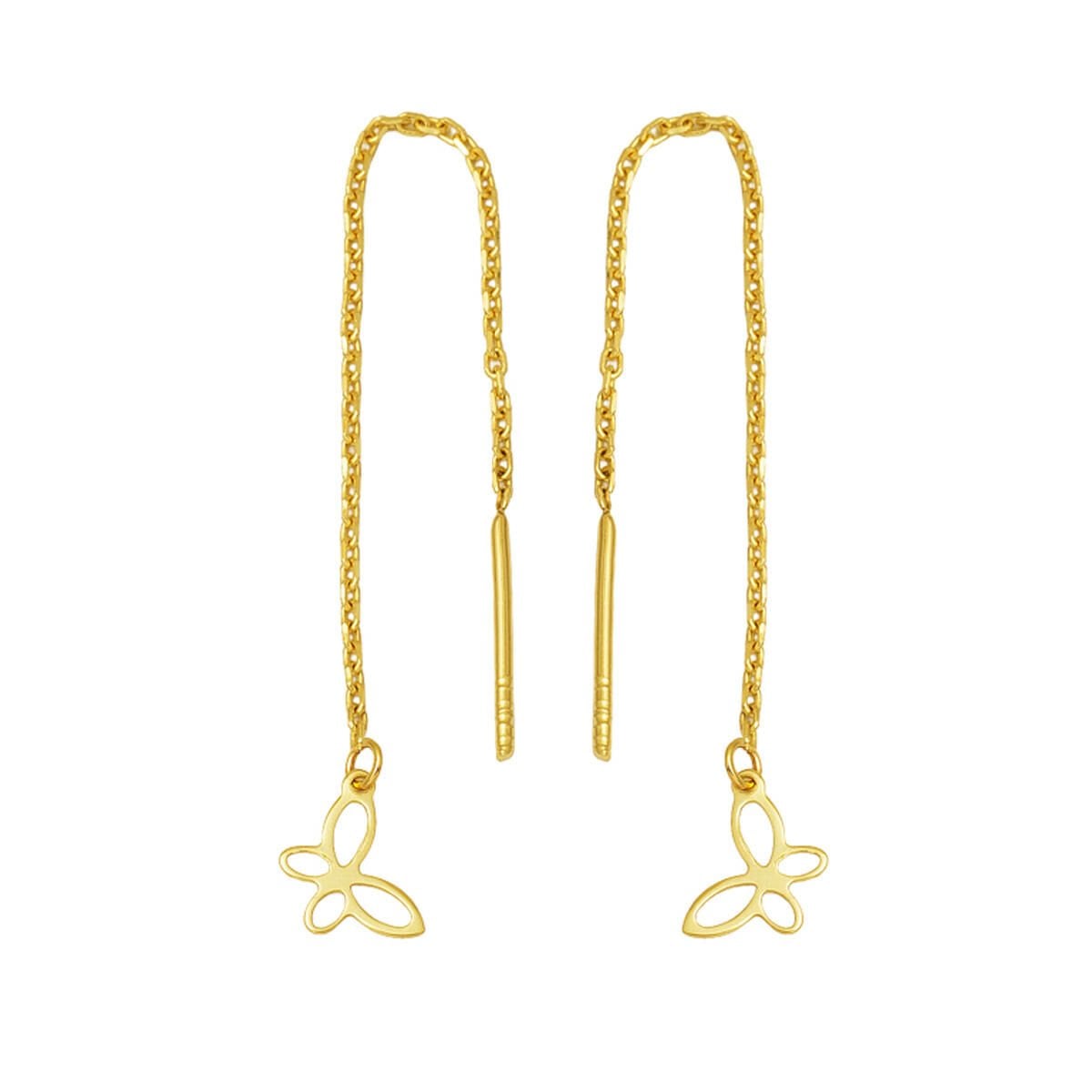 14K Yellow Gold Chain Butterfly Earrings