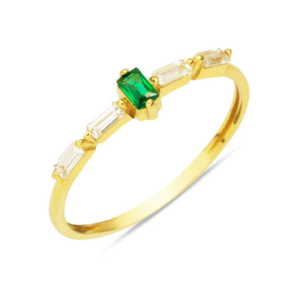 14K Yellow Gold Green Baguette Cubic Zirconia Ring (1 g)