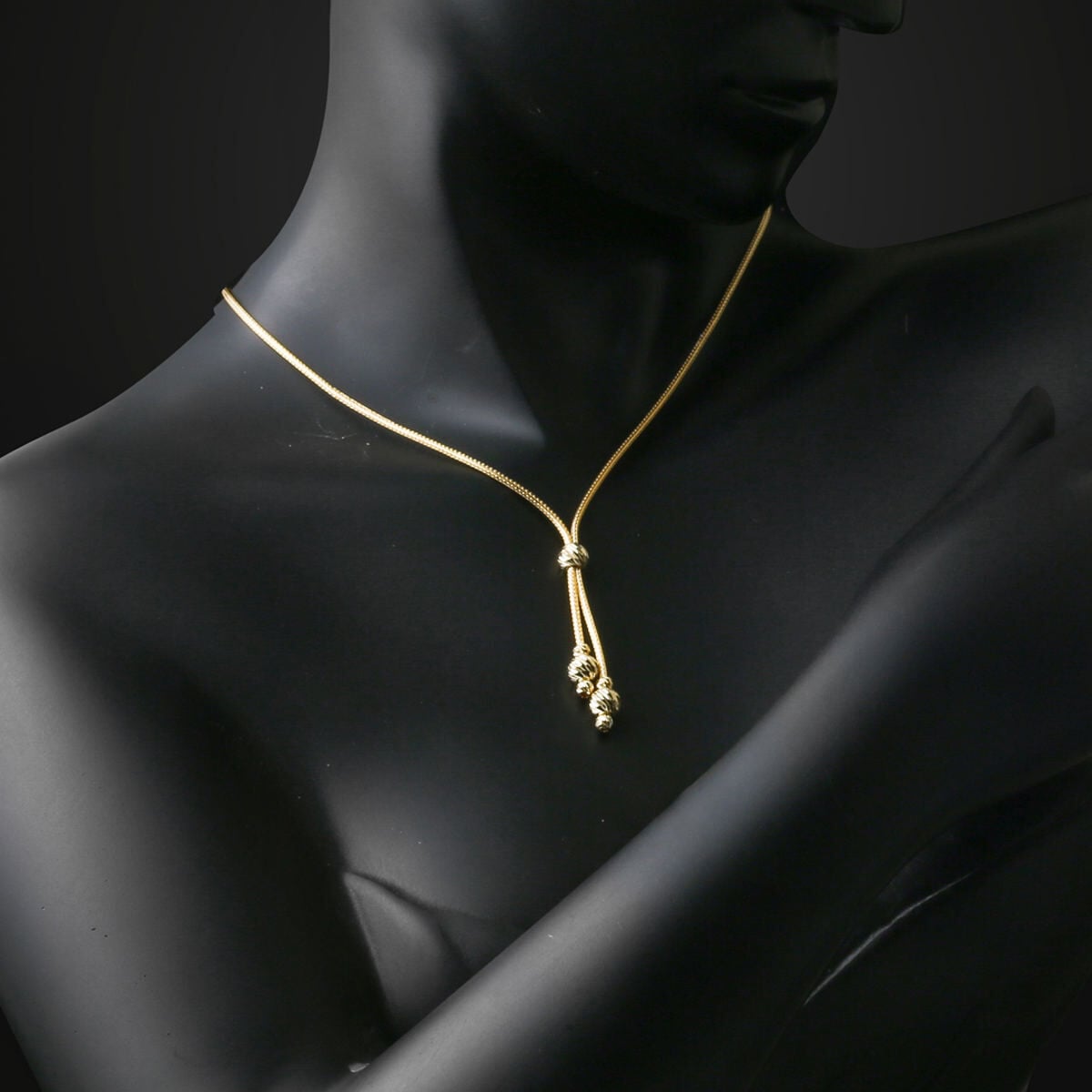 14K Yellow Gold Braided Chain Gold Bead Necklace