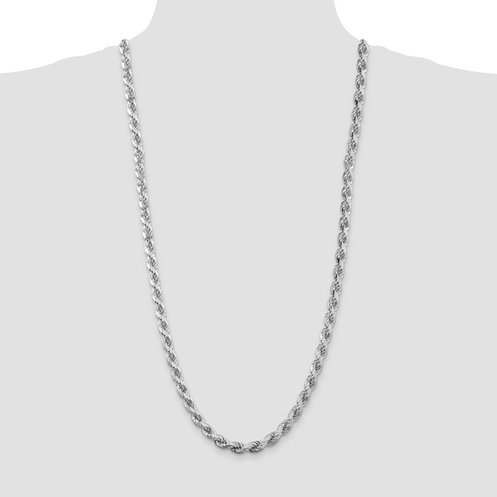 Sterling Silver Rhodium-plated 6.5mm Diamond-cut Rope 30 Inch Chain